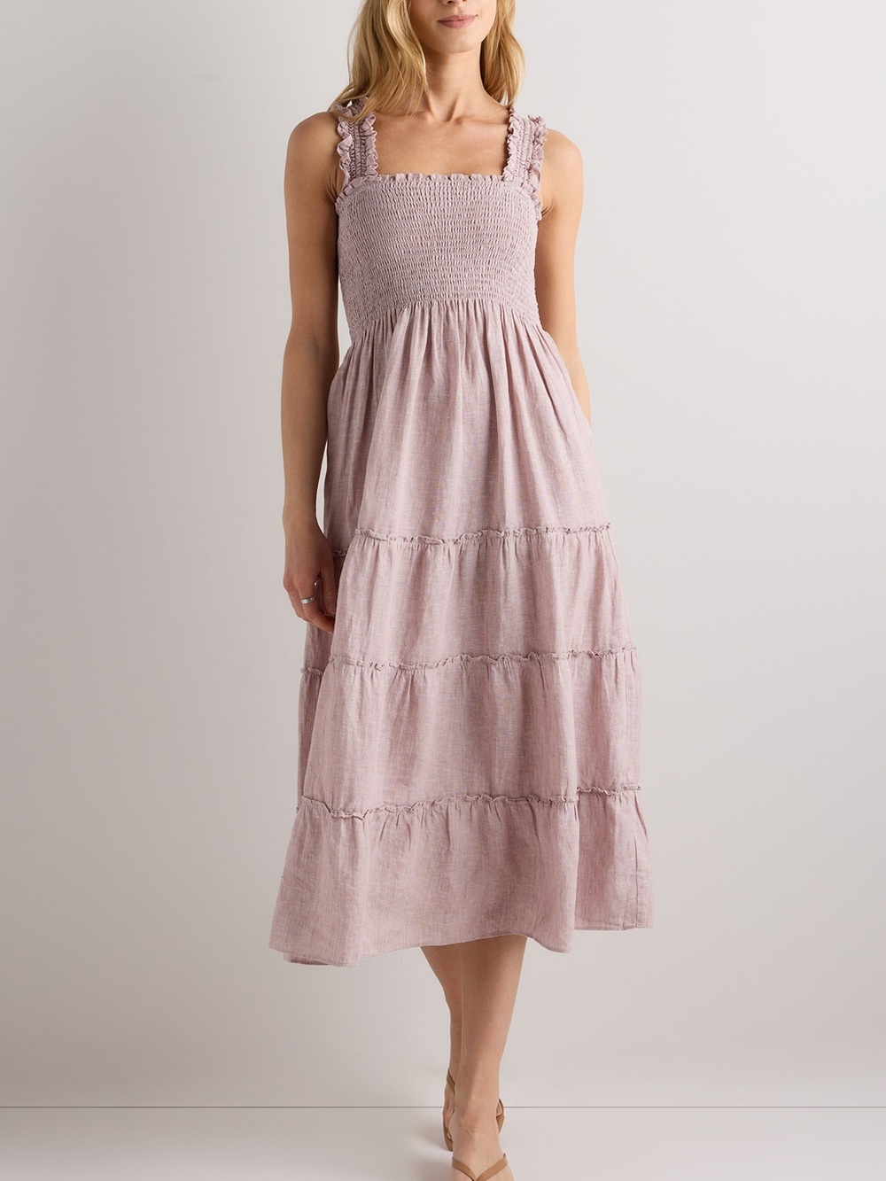 Quince Mauve Smocked Midi Dress